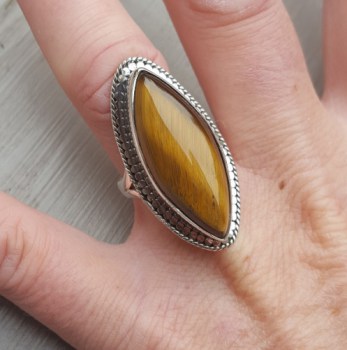 Zilveren ring met marquise Tijgeroog 17 mm